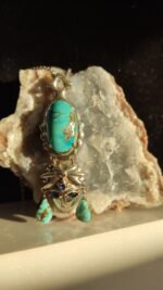 Hoz-Pari Gold Plated Silver Pendant with Turquoise and Sapphire gemstones - Image 2