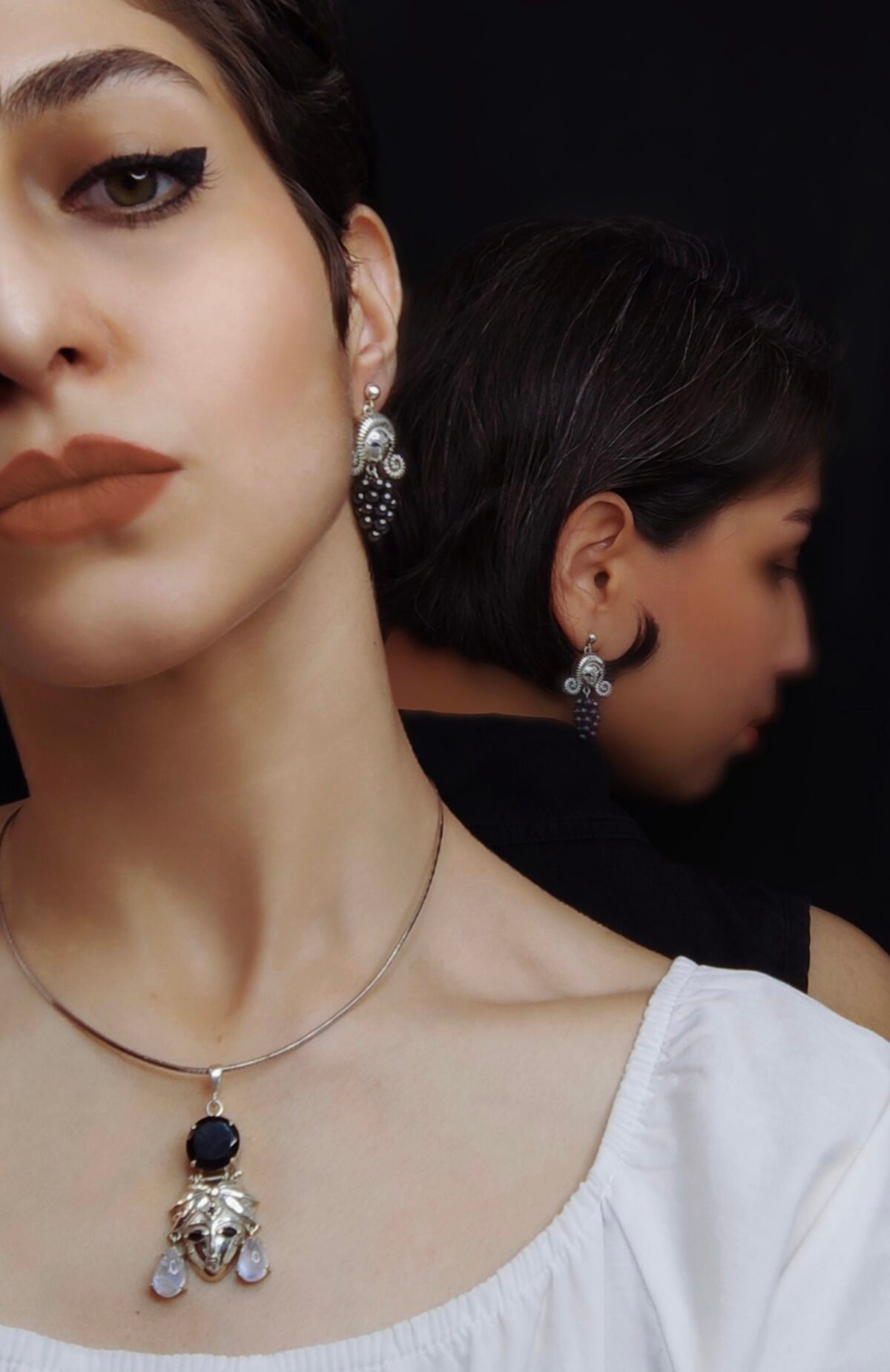 Golchehreh Gold Plated Silver Pendant with Labradorite and Sapphire gemstones - Image 2