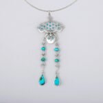 Dokhtar-e-Abri Gold Plated Silver Pendant with Turquoise and Sapphire gemstones