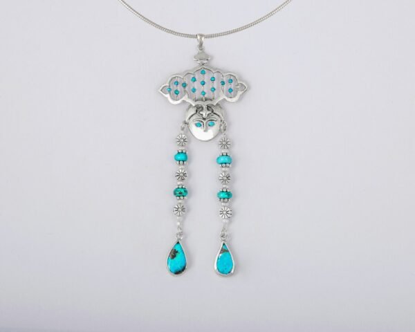 Dokhtar-e-Abri Gold Plated Silver Pendant with Turquoise and Sapphire gemstones