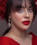 Dokhtaran-e-Dasht-Dagh.Gold Plated Silver Earrings With Ruby and Sapphire gemstones. - Image 3