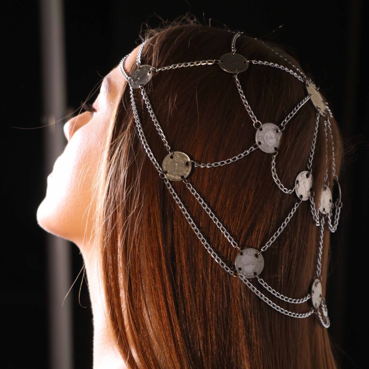 Handmade Headpiece with Vintage Pahlavi Coins and Chains - Image 3