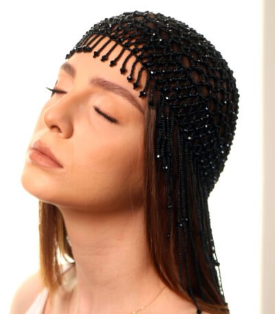 Handmade Beaded and Crystal Headpiece with Fringe