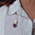 Elegant Silver Brooch with Deep Red Agate Stone