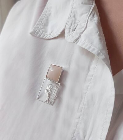 Modern Silver Brooch with Pale Zircon Accent