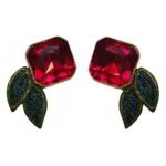 Rose Handmade Earrings With Red Stone – Light Weight