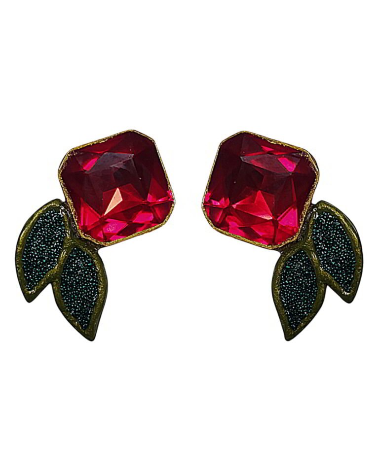 Rose Handmade Earrings With Red Stone – Light Weight