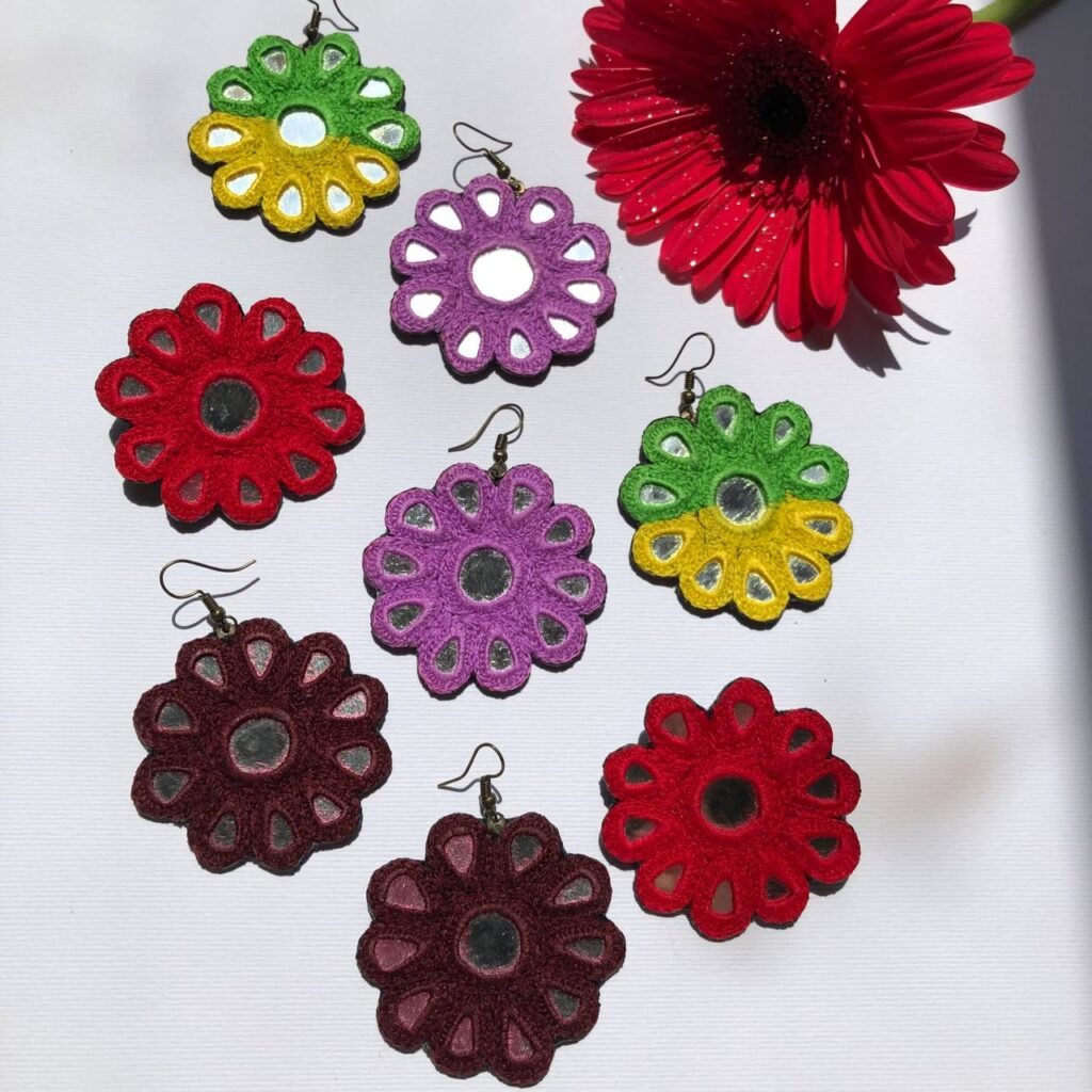 Handmade Balochi Mirror Work Flower Earrings – Lightweight, Colorful & Eco-Friendly, Ethnic gift for her, Boho summer earrings ,rr