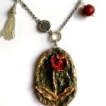 Nicklace of red Rose, handmade, paper mache