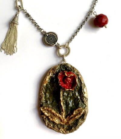 Nicklace of red Rose, handmade, paper mache