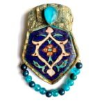 Sky blue brooch with old tiled image