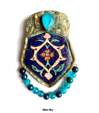 Sky blue brooch with old tiled image