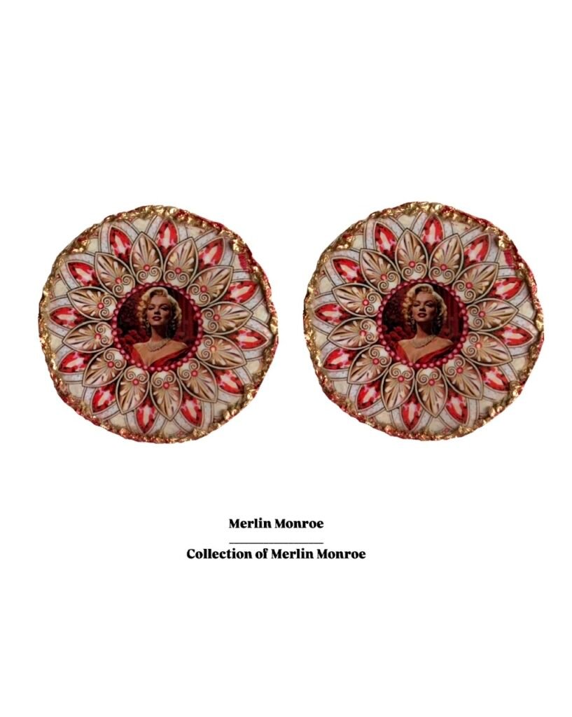 Merlin Monroe earrings, handmade, paper mache
