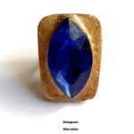 Blue stone ring, handmade, paper mache