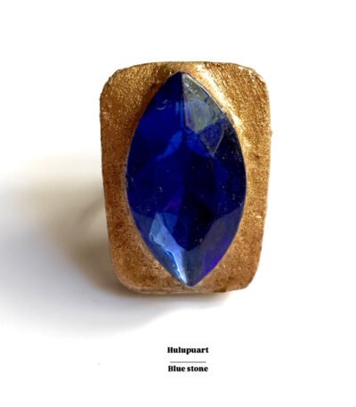 Blue stone ring, handmade, paper mache