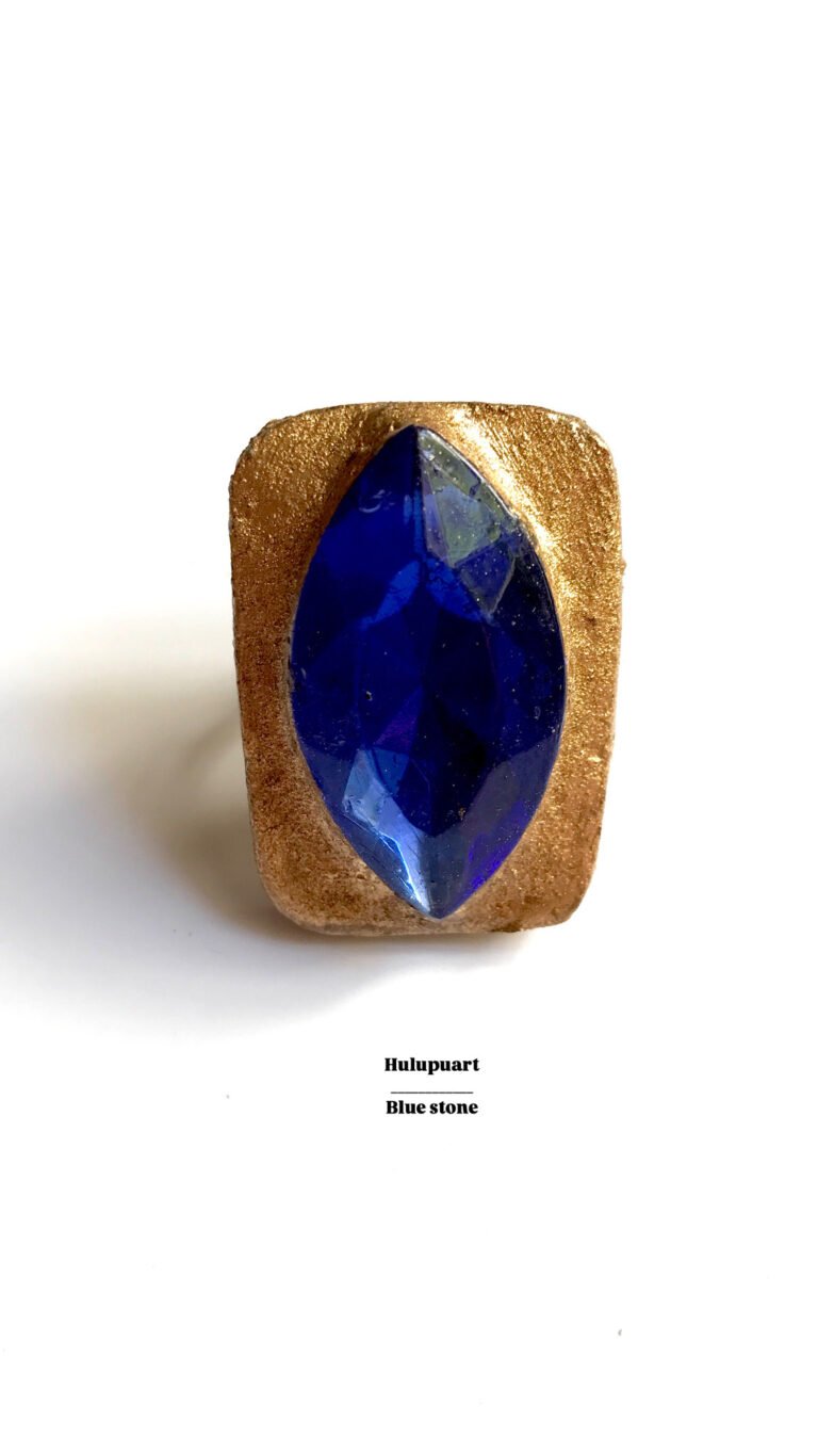 Blue stone ring, handmade, paper mache