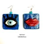 eyes, handmade earrings, paper mache