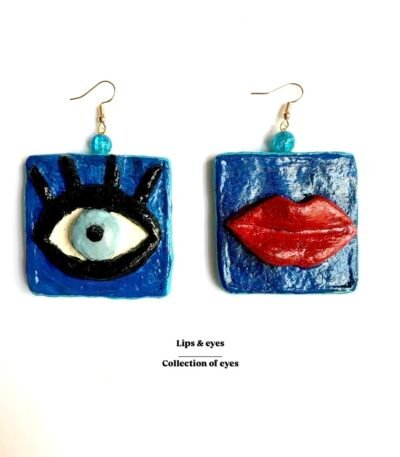 eyes, handmade earrings, paper mache