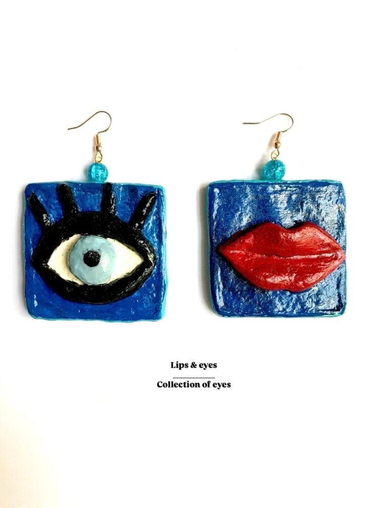 eyes, handmade earrings, paper mache