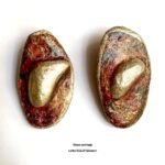 Gold stone, handmade earrings, art antique jewelry, paper mache, minimal