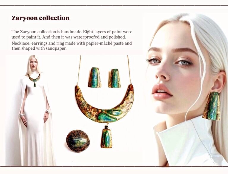 Zaryoon collection, handmade, paper mache, art antique jewelry