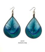 Peacock, handmade earrings, Nail and thread art