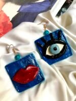 eyes earrings, handmade, paper mache - Image 5