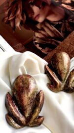 Tulip, handmade earrings, art antique jewelry, paper mache - Image 4