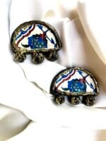 Blue flower, art antique jewelry, handmade earrings, paper mache - Image 2