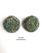 Blue cookie, handmade earrings, art antique jewelry, paper mache