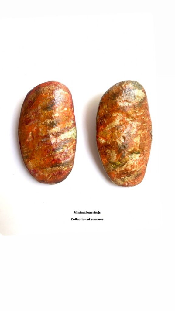 Minimal earrings, stone, handmade, paper mache