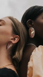 Gold stone, handmade earrings, art antique jewelry, paper mache, minimal - Image 2