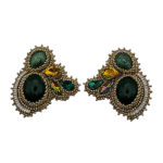 Green Twin Drops – Handmade Jewel-Embroidered Earrings