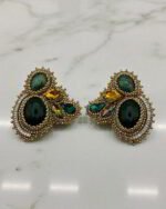 Green Twin Drops – Handmade Jewel-Embroidered Earrings - Image 3