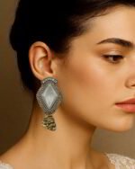 Golden Diamond Elegance – Handmade Jewel-Embroidered Earrings - Image 2