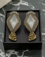 Golden Diamond Elegance – Handmade Jewel-Embroidered Earrings - Image 3