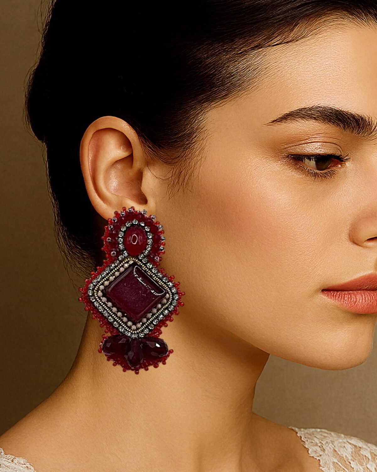 Persian Fire – Handmade Jewel-Embroidered Earrings - Image 2