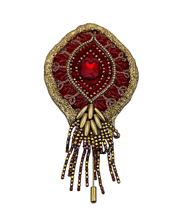 Sacred Fire Brooch – Embroidered Elegance in Red
