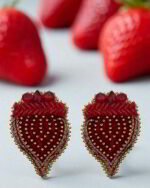 Strawberry Earrings– Handmade Jewel-Embroidered Earrings - Image 3