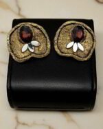 Golden Petal – Handmade Paper Mache Earrings - Image 3