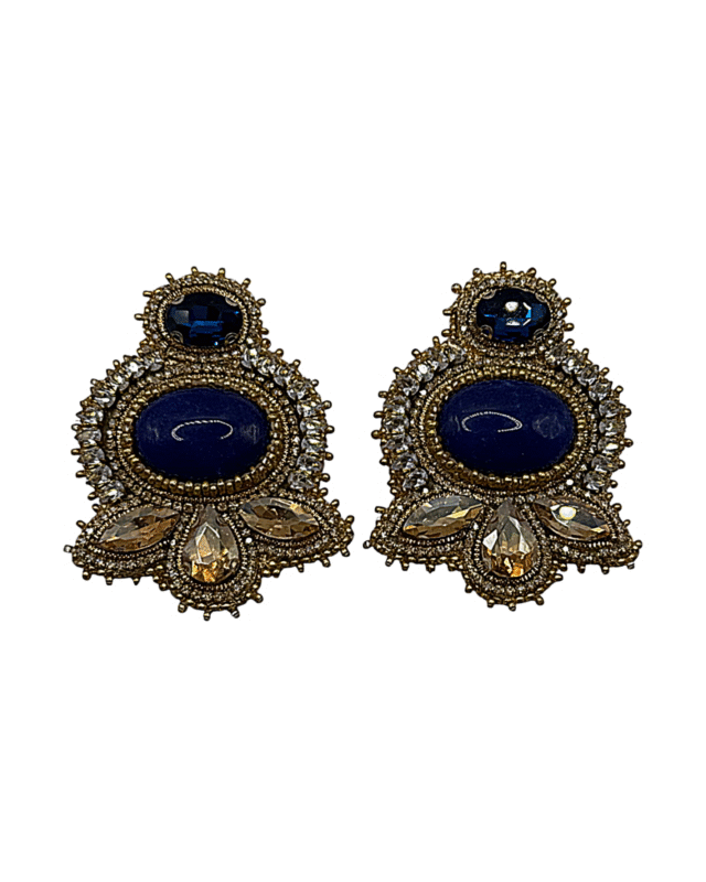Royal Lapis – Handmade Jewel-Embroidered Earrings