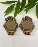 Golden Honey – Handmade Jewel-Embroidered Earrings - Image 3