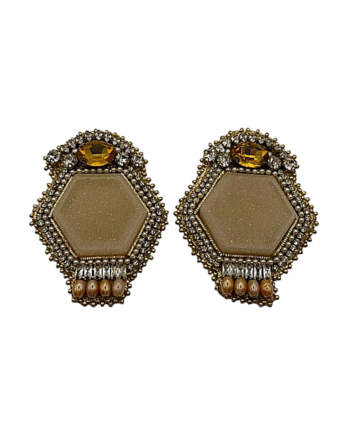 Golden Honey – Handmade Jewel-Embroidered Earrings