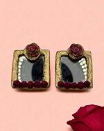 Mirror Rose – Handmade Paper Mache Earrings - Image 3