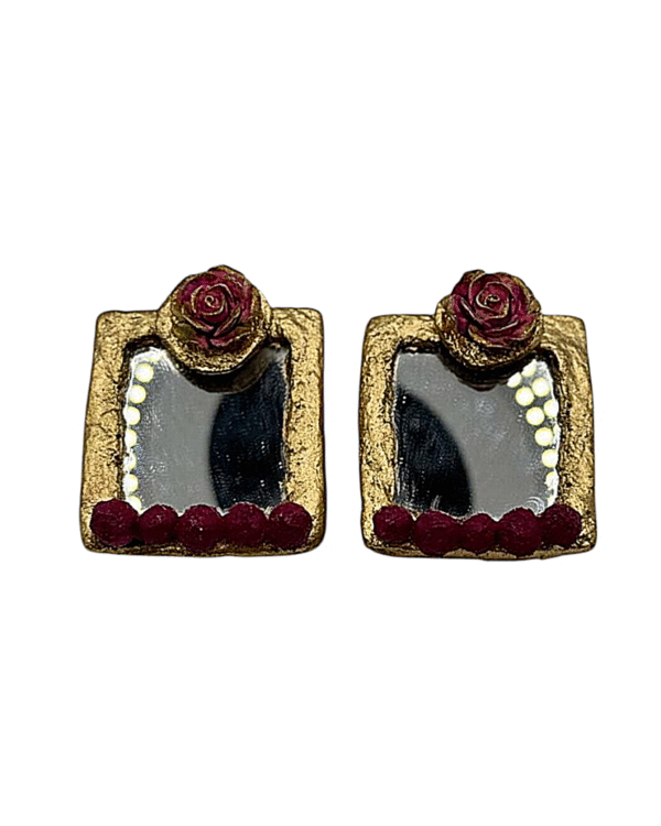 Mirror Rose – Handmade Paper Mache Earrings