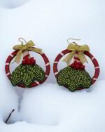 Christmas Hoop Earrings – Embroidered and Paper Mache Festive Design - Image 3