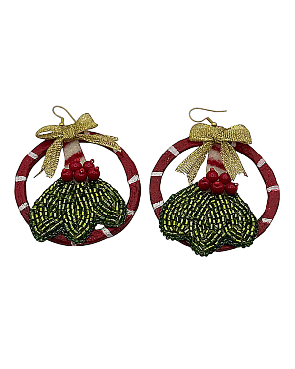 Christmas Hoop – Embroidered And Paper mache Earrings