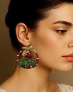 Christmas Hoop Earrings – Embroidered and Paper Mache Festive Design - Image 2