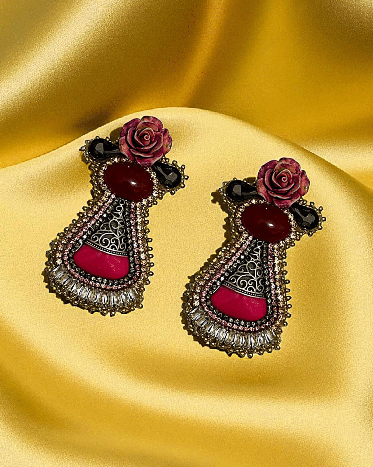 Queen Of The Rose – Handmade Jewel-Embroidered Earrings - Image 3