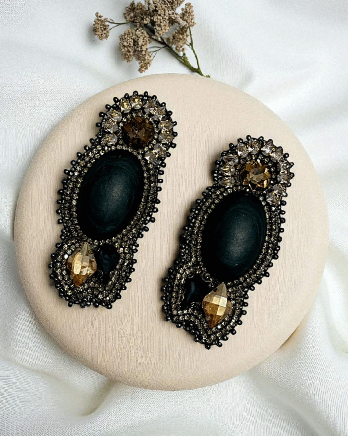 Gray Royalty – Handmade Jewel-Embroidered Earrings - Image 3